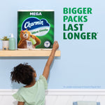 Charmin Ultra Gentle pack on a shelf being reached for by a child, with text reading ‘Bigger packs last longer’.