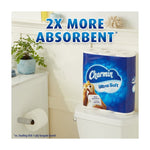 Charmin Ultra Soft multi-roll pack sitting on a toilet tank with text '2X More Absorbent' above it