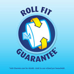 Circular 'Roll Fit Guarantee' icon showing a toilet paper roll with directional arrows