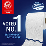 Close-up of an embossed Charmin Ultra Soft toilet paper roll with 'Voted No. 1 Best Product of the Year' badge