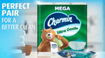 Charmin Ultra Gentle pack staged with towels and wipes and text 'perfect pair for a better clean'