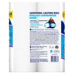 Back of Charmin Ultra Soft toilet paper packaging with product text, illustrations and barcode