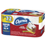 Angle view of Charmin Ultra Strong Super Mega 12-pack retail packaging showing brand artwork