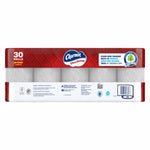 Rear view of Charmin Ultra Strong 30-roll pack showing rolls visible through packaging and brand logo.