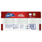 Rear packaging panel of Charmin Ultra Strong showing embossed toilet paper pattern, barcode and 'Ultra Strong' branding strip
