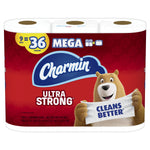Front-facing Charmin Ultra Strong multi-roll package showing brand logo, bear mascot and 'Mega' callout