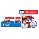 Charmin Ultra Strong mega roll pack and retail shelf display graphic with 4x more sheets callout.