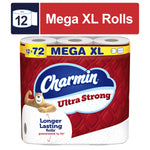 Packaged Charmin Ultra Strong Mega XL toilet paper with red packaging and bear mascot visible