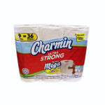 Photograph of a wrapped Charmin Ultra Strong Mega toilet paper multipack showing brand logo and product graphics