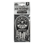 Packaged Chemical Guys Black Frost hanging car air freshener in its retail blister pack with brand logo and drip design visible.