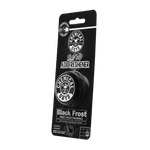 Angled view of Chemical Guys Black Frost vent-clip air freshener in black branded blister card packaging