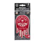 Packaged Chemical Guys hanging air freshener in red 'Fresh Cherry Blast' drip logo design inside clear retail pouch.