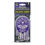 Packaged Chemical Guys Galactic Scent hanging air freshener in purple drip logo design visible through clear blister pack.