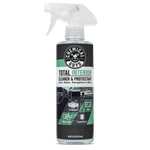 Chemical Guys Total Interior cleaner & protectant spray bottle with trigger top and product label showing dashboard and leather icons