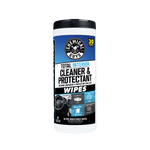 Single canister of Chemical Guys Total Interior Cleaner & Protectant wipes with blue and white label on white background