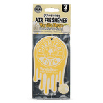 Packaged Chemical Guys hanging air freshener in vanilla bean 'drip' shape visible in clear plastic blister pack