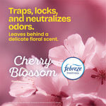 Graphic floral background with 'Cherry Blossom' and Febreze freshness branding plus copy about trapping and neutralizing odors