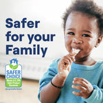 Child eating with text ‘Safer for your Family’ and EPA Safer Choice badge on left