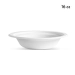 Single plain white Chinet-style 16 oz paper bowl shown on white background, side profile of bowl shape visible