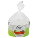 Clear plastic bag of Chinet Classic lunch plates with visible front label and tied top against white background