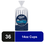 Clear Chinet Crystal disposable plastic cups in original sealed package with navy label showing 36 count