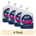 Four clear bags of Chinet Crystal disposable cups with navy and pink branded labels, arranged on white background