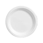 Plain white Chinet disposable dinner plate shown from above with subtle embossed Chinet logo at center