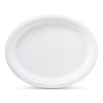 Plain white oval Chinet platter photographed on a white background with subtle embossed Chinet logo at center