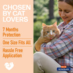 Vertical marketing panel with a smiling person holding an orange-and-white cat and text “Chosen by Cat Lovers” and Hartz logo