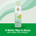 Single Citrus Magic Fresh Citrus spray can displayed upright on a green and light background with marketing headline at the bottom.