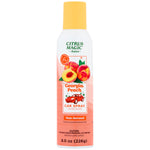 Tall Citrus Magic Georgia Peach car spray can with peach illustration and yellow cap on white background