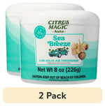 Two Citrus Magic Auto Sea Breeze car solid air freshener tubs with teal and white packaging, front view