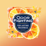 Stylized watercolor citrus slices with an 'Odor Fighting for Lasting Freshness' badge overlaid