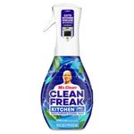 Tall front view of Mr. Clean Clean Freak Kitchen spray bottle showing label, Mr. Clean logo, and 16 fl oz volume marking