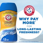 Arm & Hammer Clean Scentsations product image beside a circular badge reading 'Why pay more for long-lasting freshness?'