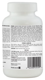 Close-up of the top half of a white Clean Shot Crystal Drain Opener bottle showing cap and label edge