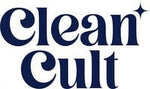 Close-up navy Clean Cult wordmark logo on white background