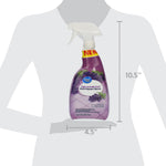Graphic showing Great Value lavender multi-purpose cleaner with overlayed dimensions: 10.5 inches tall and 4.5 inches wide reference.