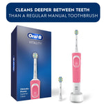 Product image and pack with headline claim reading "Cleans deeper between teeth" above toothbrush and box
