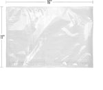 Single clear precut vacuum sealer bag laid flat showing textured surface and printed 11" x 16" dimensions