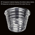 Clear ribbed plastic plant pot liner on black background with bulleted product feature text above