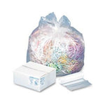 Clear garbage bag filled with colorful shredded paper shown next to a white box and folded liners
