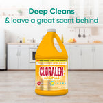 Yellow Cloralen Aromas bleach jug displayed in a bright kitchen scene with headline about deep cleaning