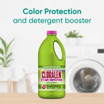 Cloralen green bottle displayed in a laundry room scene with text about color protection