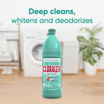 Cloralen bleach bottle on a laundry room counter with headline ‘Deep cleans, whitens and deodorizes’