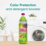 Cloralen stain remover bottle on a countertop with blurred laundry room background and headline about color protection