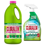 Two Cloralen stain remover bottles: large green jug and green spray bottle with label graphics