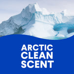 Graphic iceberg image with bold text reading Arctic Clean Scent on a blue background