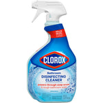 Clorox Bathroom Disinfecting Cleaner spray bottle showing label and trigger nozzle on white background