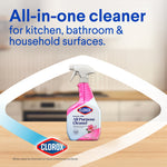 Clorox Bleach-Free All Purpose Cleaner bottle staged on a kitchen counter with headline 'All-in-one cleaner'
